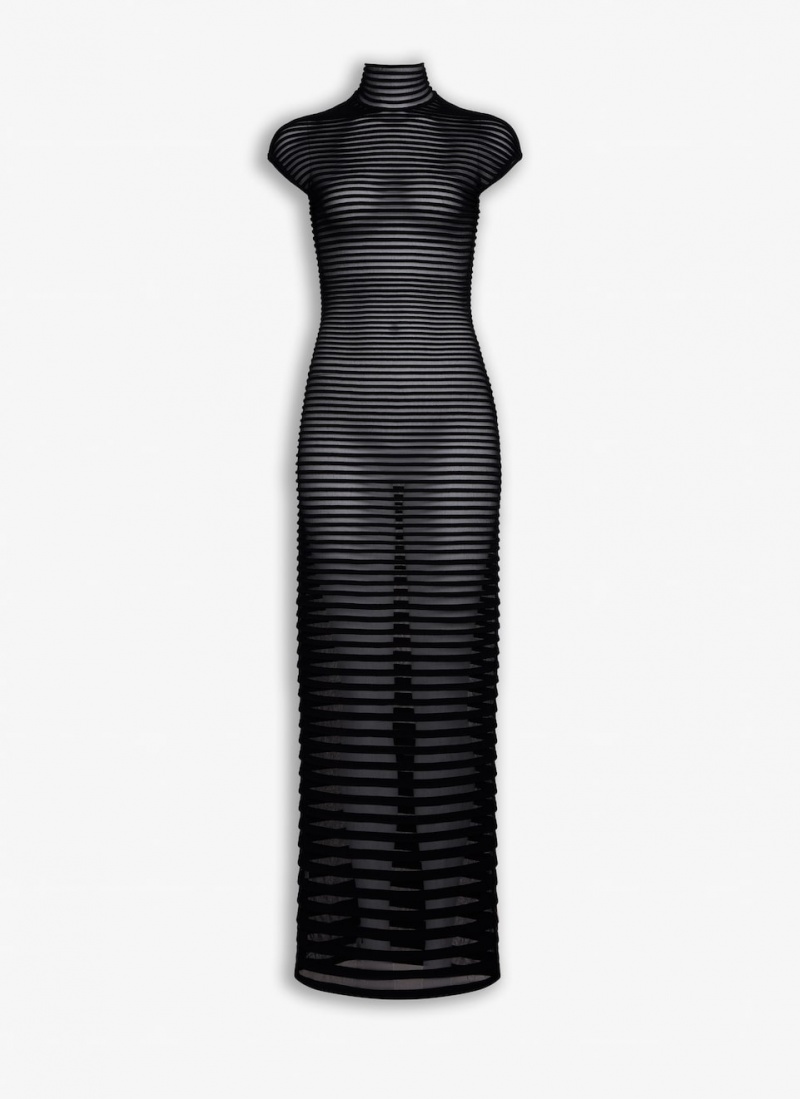 Black Women\'s Alaia Striped Long Dress Canada | D7Z-6826