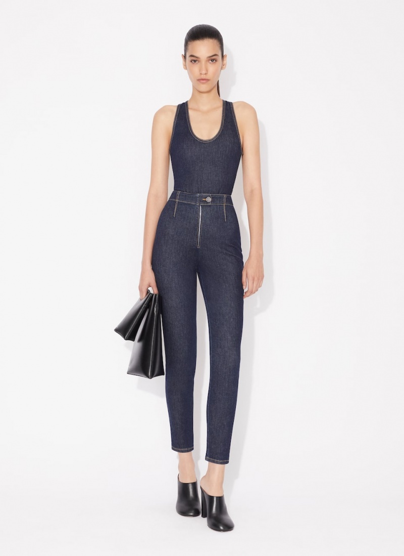 Blue Women's Alaia Denim Crossback Body Bodysuits Canada | W5O-6649