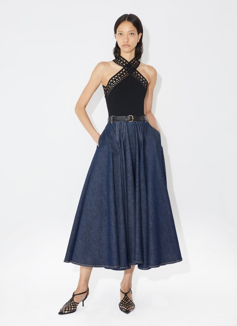 Blue Women's Alaia Denim Midi Skirts Canada | U3I-4119