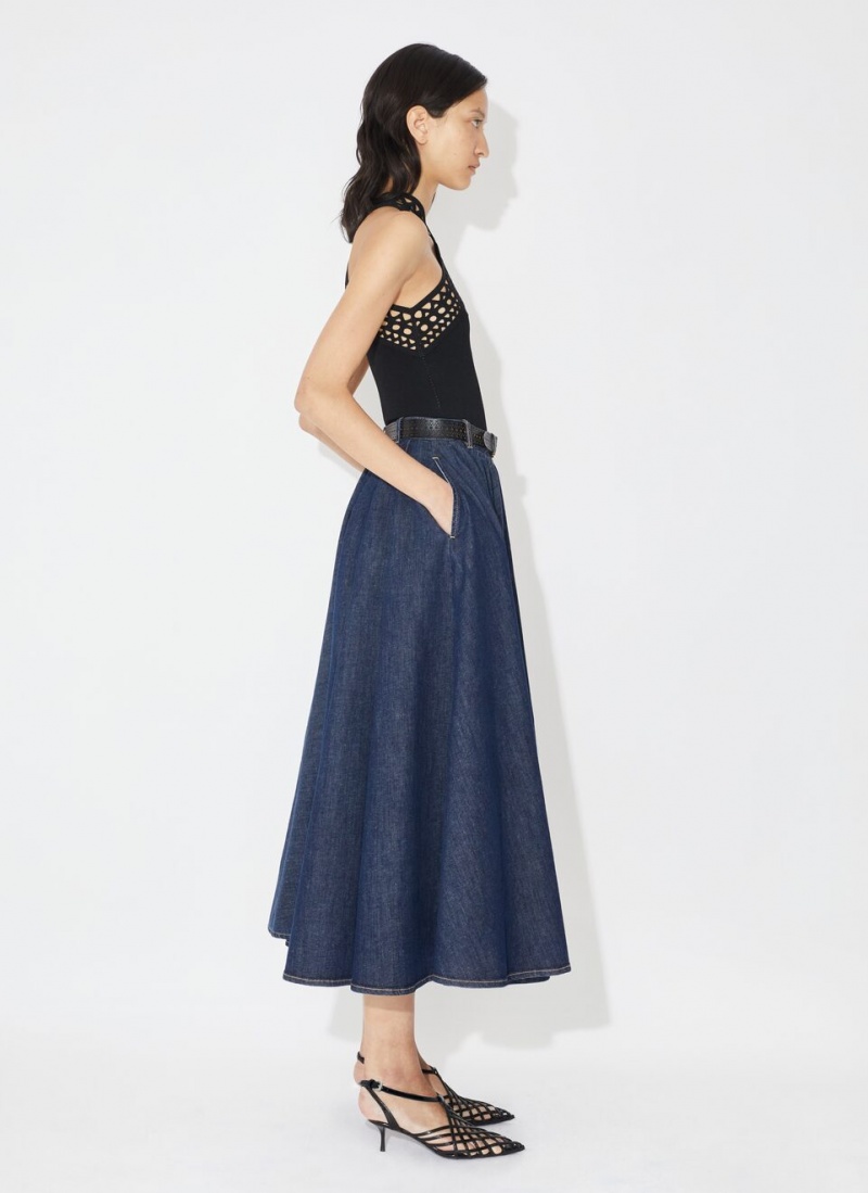 Blue Women's Alaia Denim Midi Skirts Canada | U3I-4119