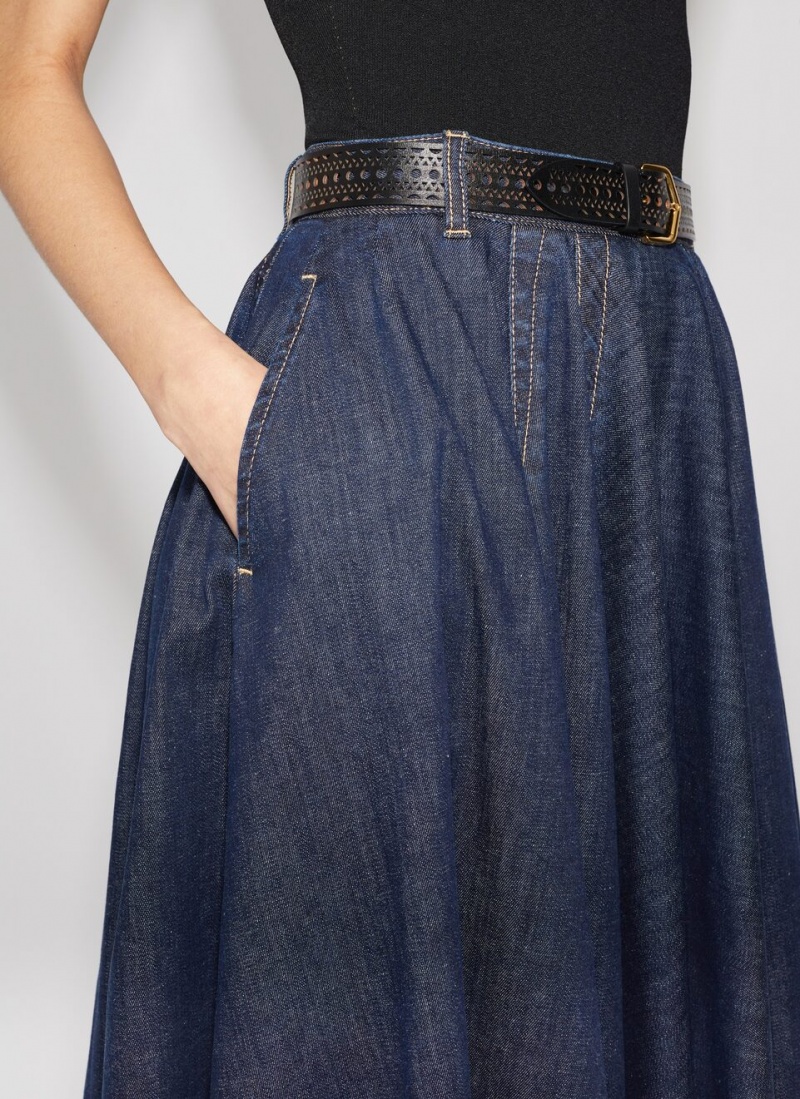 Blue Women's Alaia Denim Midi Skirts Canada | U3I-4119