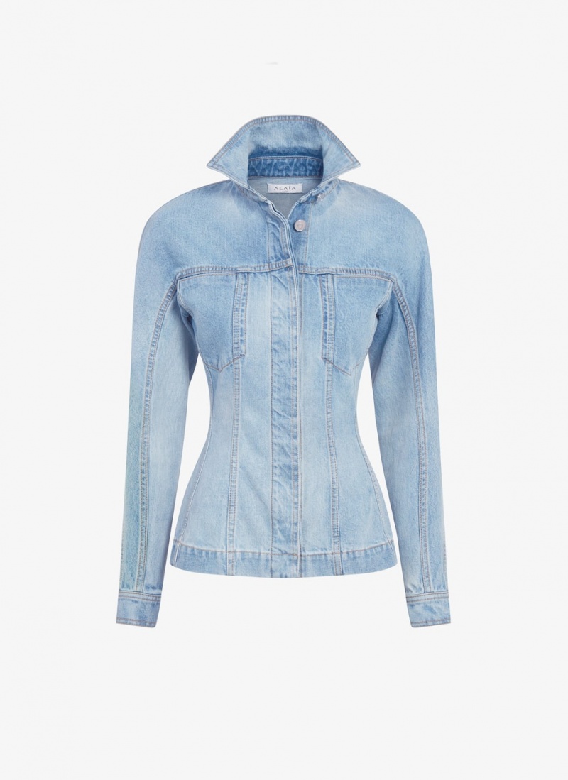 Blue Women\'s Alaia Fitted Denim Jackets Canada | J5B-4186