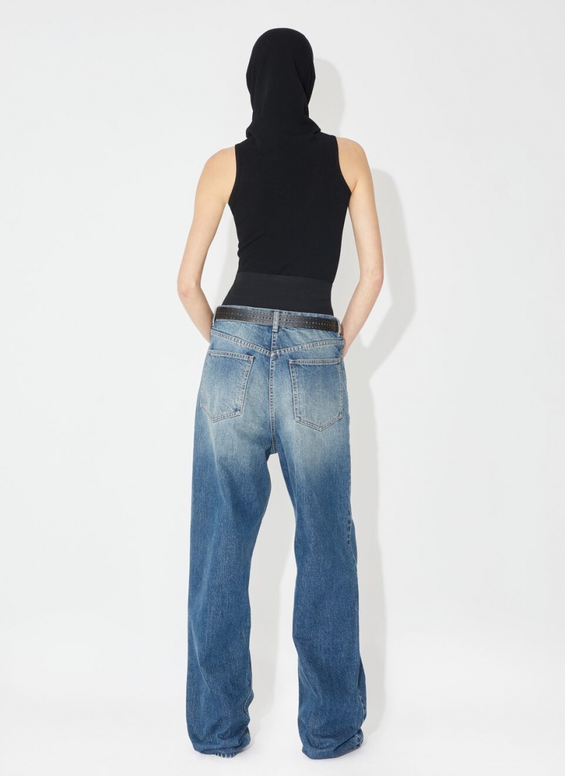 Blue Women's Alaia Knit Belt Denim Pants Canada | I8X-3743