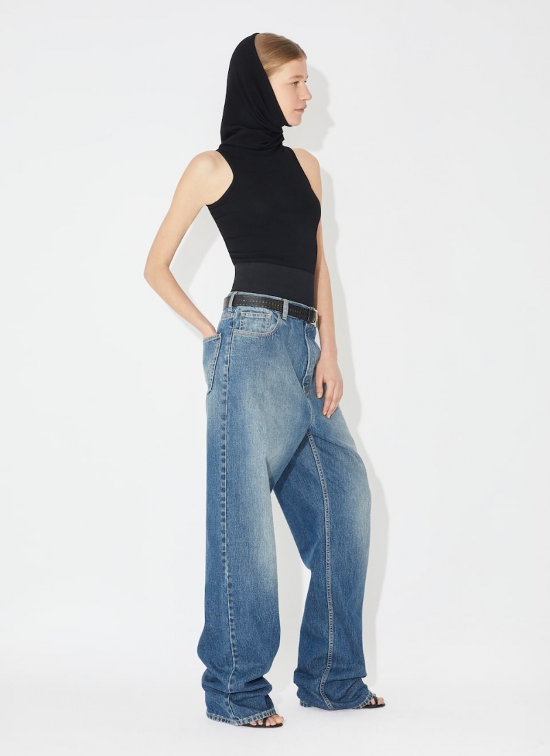 Blue Women's Alaia Knit Belt Denim Pants Canada | I8X-3743