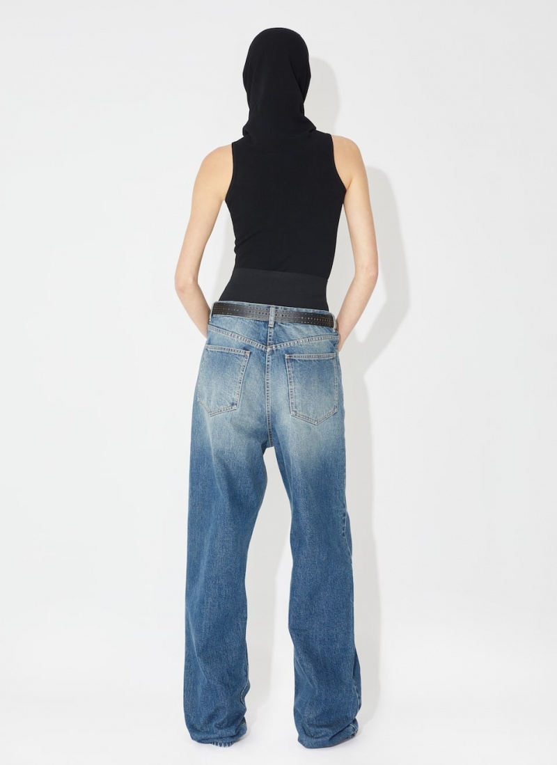 Blue Women's Alaia Knit Belt Denim Pants Canada | D7I-8953