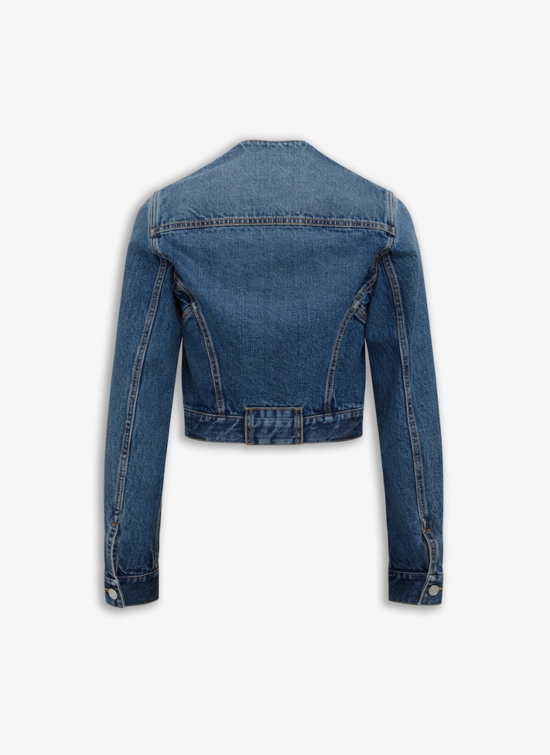 Blue Women's Alaia Nekcline Denim Jackets Canada | B1O-0912