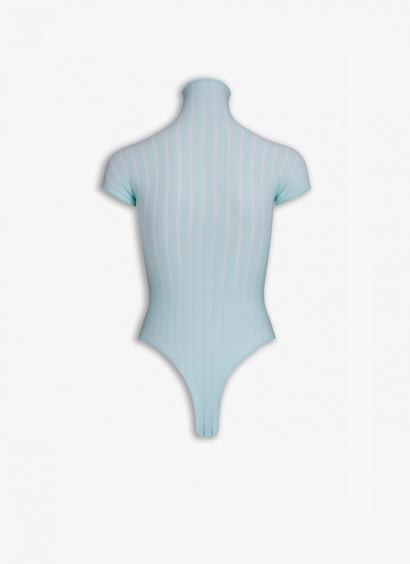 Blue Women's Alaia Sheer Stripes Body Bodysuits Canada | O7N-4947