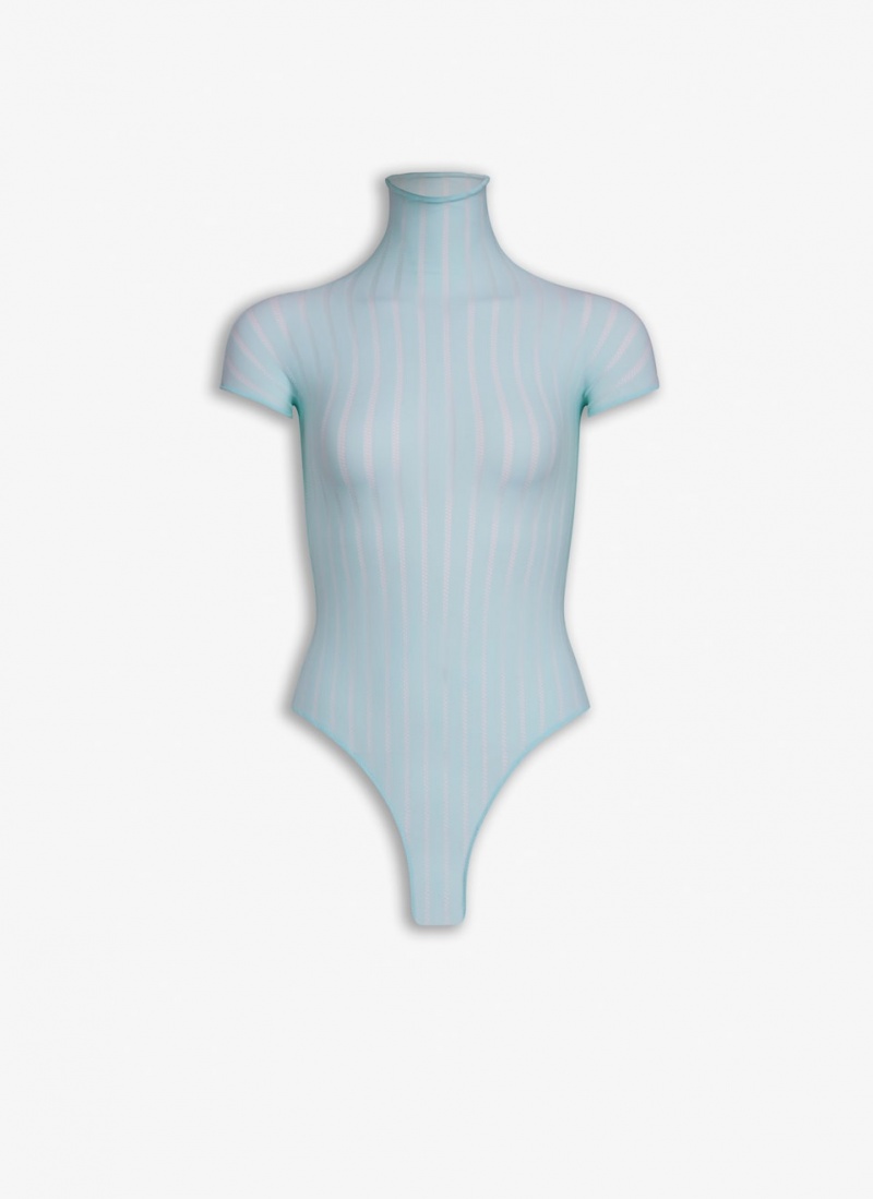 Blue Women\'s Alaia Sheer Stripes Body Bodysuits Canada | O7N-4947