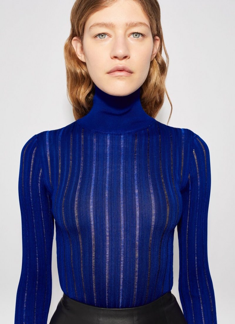 Blue Women's Alaia Shiny Crinoline Turtleneck Sweaters Canada | K7M-5028