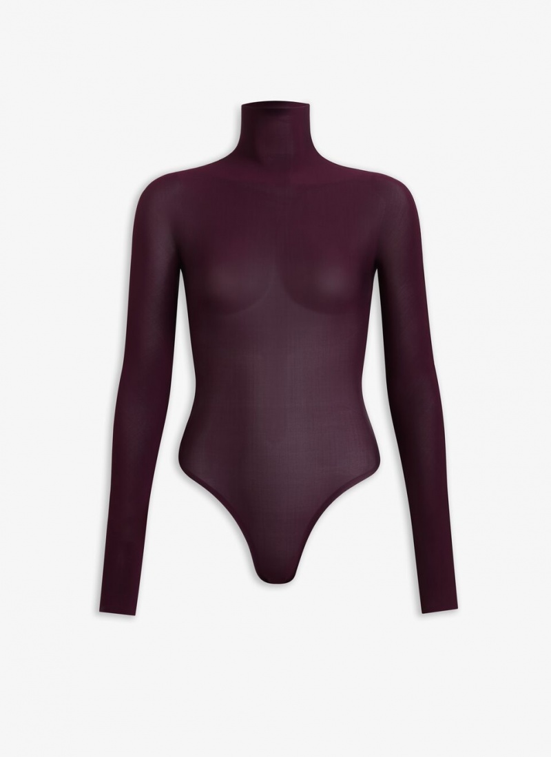 Burgundy Women\'s Alaia High Neck Jersey Body Bodysuits Canada | C6I-7023