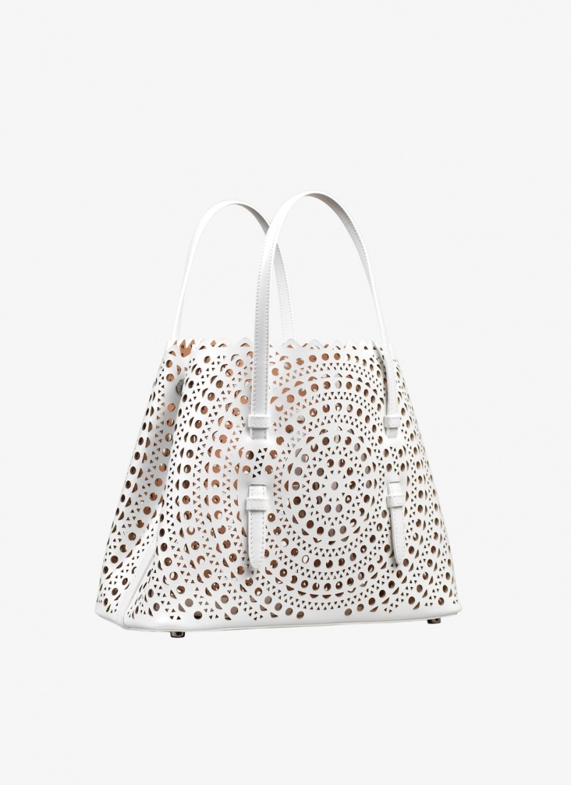 Optic White Women's Alaia Mina 25 Tote Bags Canada | W5R-9397