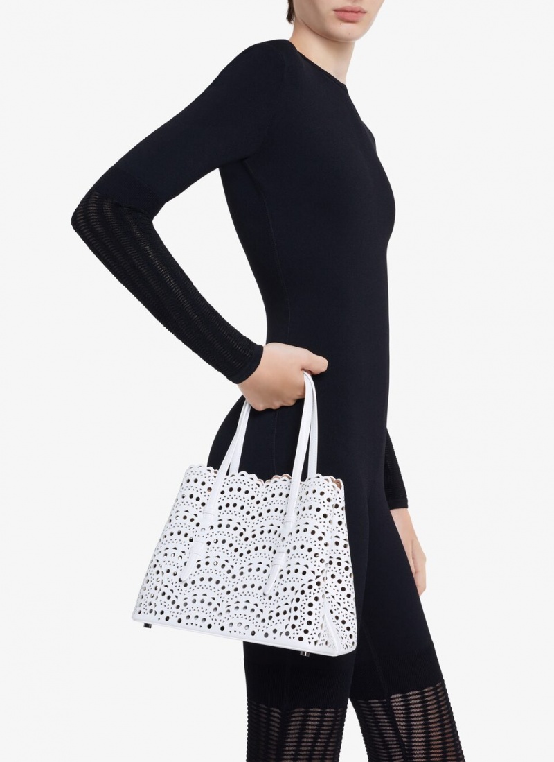 Optic White Women's Alaia Mina 25 Tote Bags Canada | A4S-6399