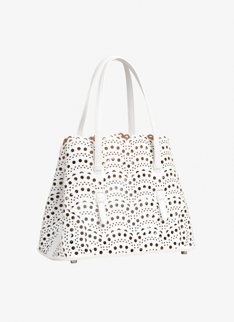 Optic White Women's Alaia Mina 25 Tote Bags Canada | A4S-6399