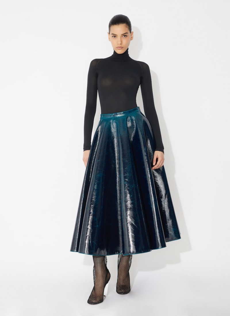 Petrol Blue Women's Alaia Mirror Wool Midi Skirts Canada | N3L-4266