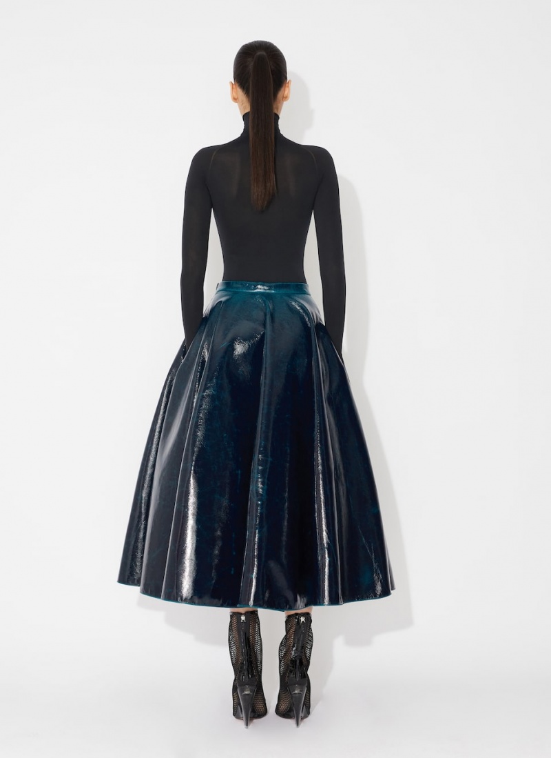 Petrol Blue Women's Alaia Mirror Wool Midi Skirts Canada | N3L-4266