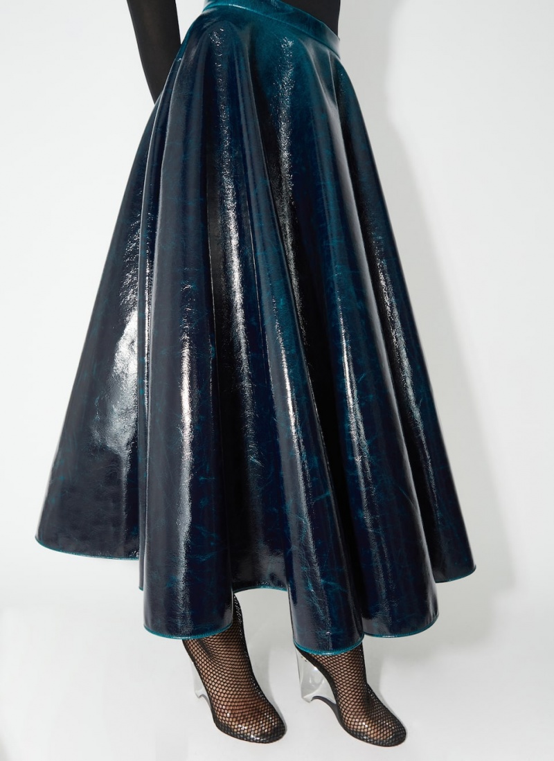 Petrol Blue Women's Alaia Mirror Wool Midi Skirts Canada | N3L-4266