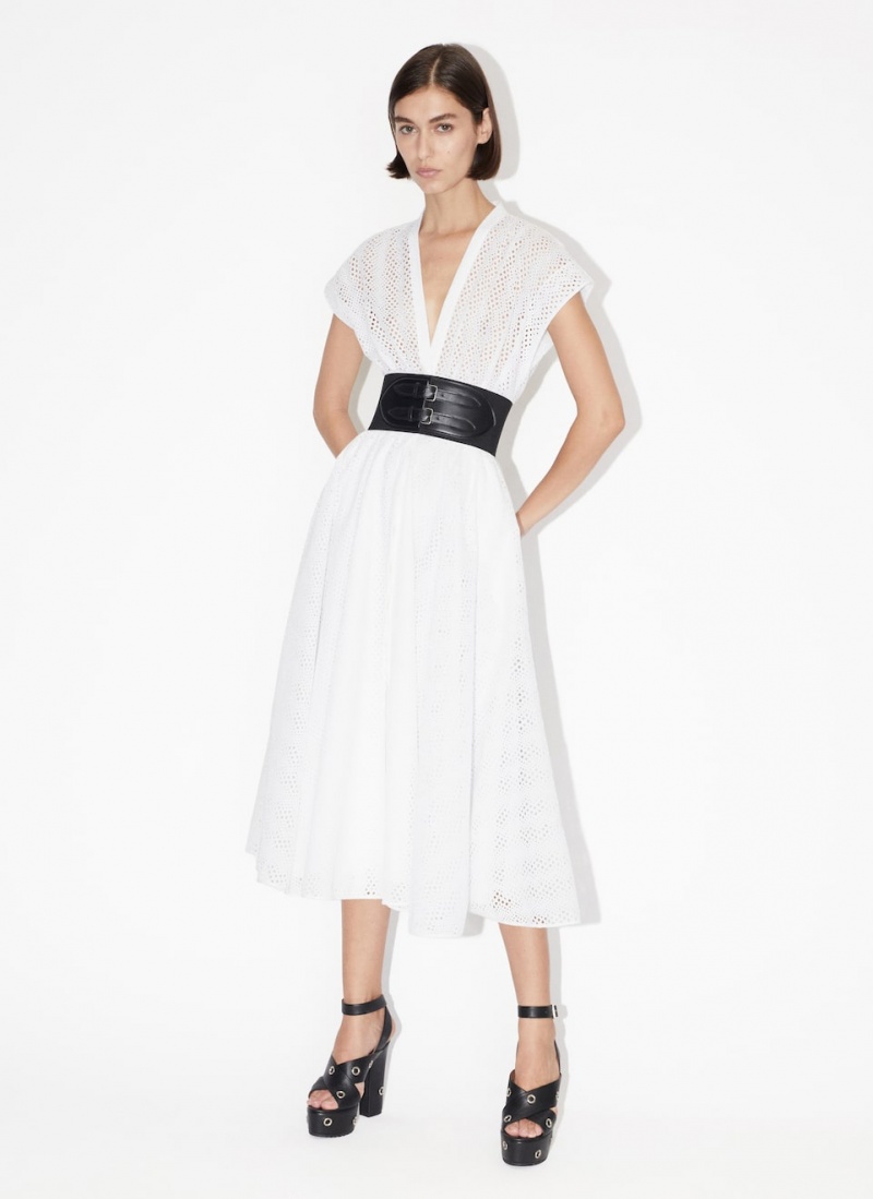 White Women's Alaia Broderie Anglaise Belted Dress Canada | N6C-8760