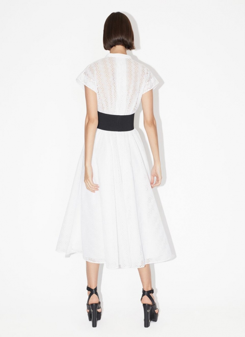 White Women's Alaia Broderie Anglaise Belted Dress Canada | N6C-8760