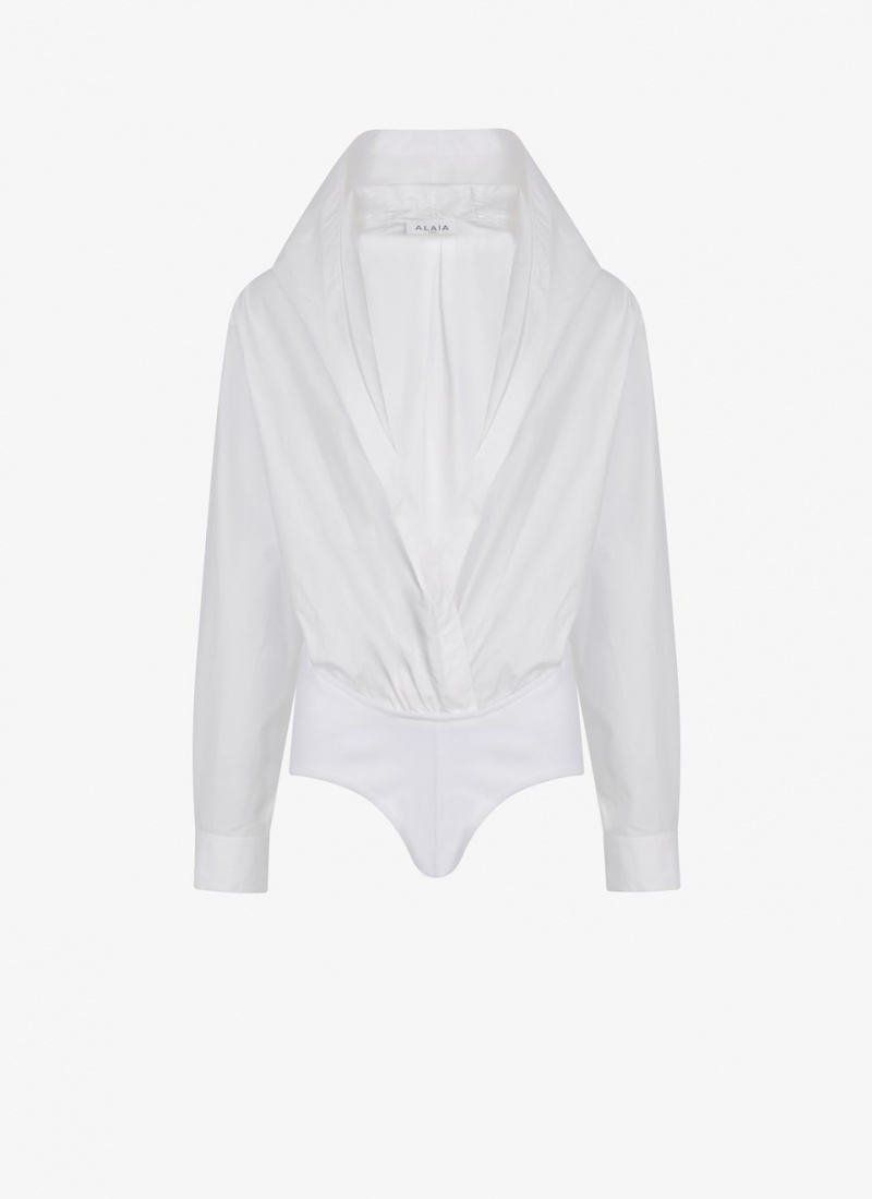 White Women\'s Alaia Hooded Poplin Body Shirts Canada | R3X-9147