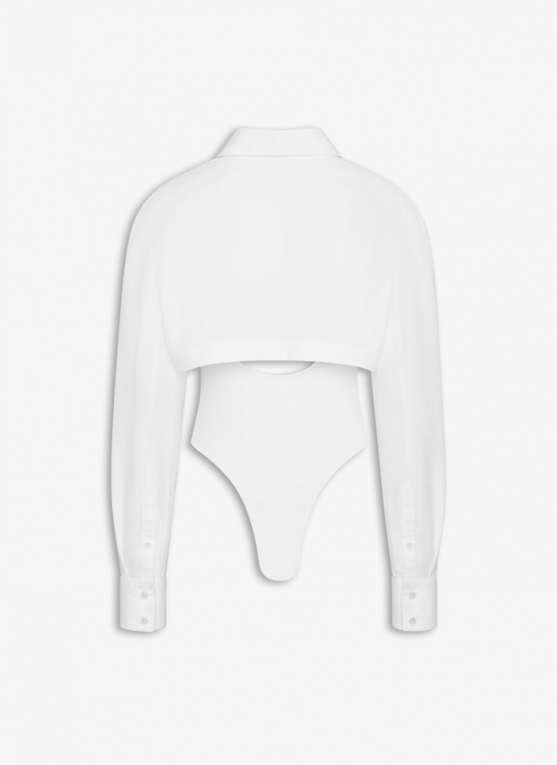 White Women's Alaia Layer Body-shirt Bodysuits Canada | O8Z-3618