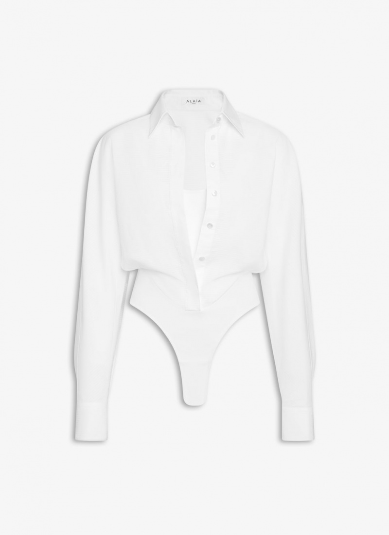 White Women\'s Alaia Layer Body-shirt Bodysuits Canada | O8Z-3618