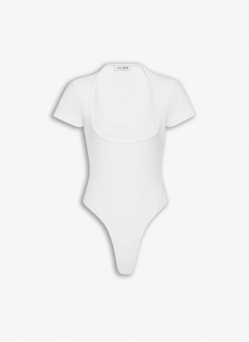 White Women\'s Alaia Neckline Body Bodysuits Canada | P1W-2754