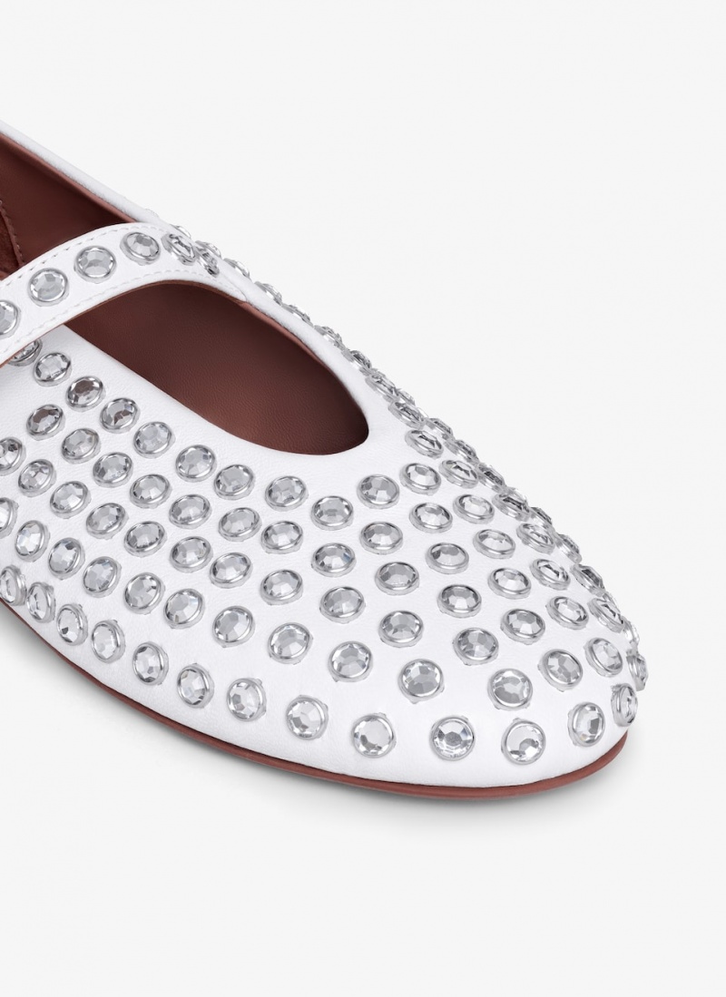 White Women's Alaia Strass Lambskin Ballet Flats Canada | K6W-6486