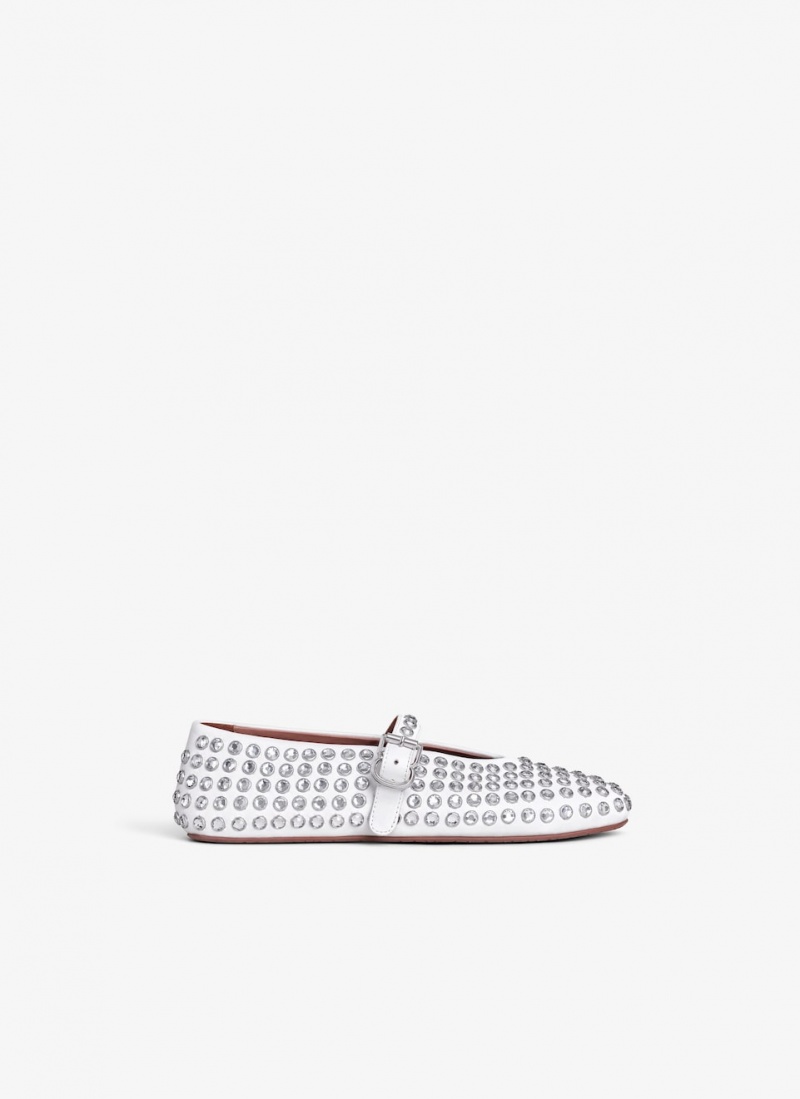 White Women\'s Alaia Strass Lambskin Ballet Flats Canada | K6W-6486