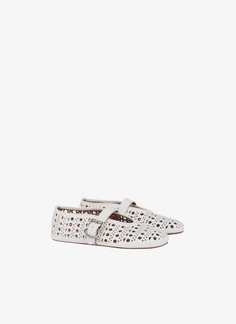 White Women's Alaia Vienne Lambskin Ballet Flats Canada | Q9X-8248