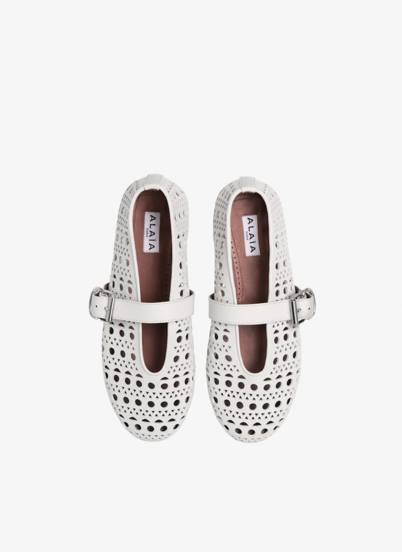 White Women's Alaia Vienne Lambskin Ballet Flats Canada | Q9X-8248